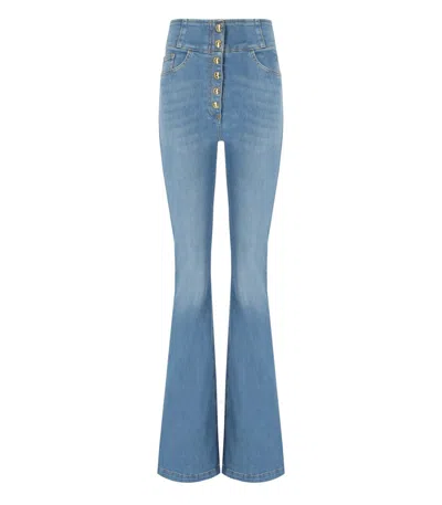 Elisabetta Franchi High Waisted Jeans With Buttons In Animal Print