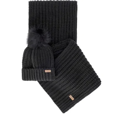 Barbour Saltburn Black Beanie + Scarf Set In Black