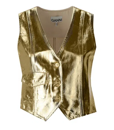 Ganni Gold Vest With Branded Buttons