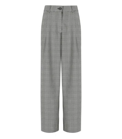 Essentiel Antwerp Checked Grey And Black Wide-leg Pants In Gray
