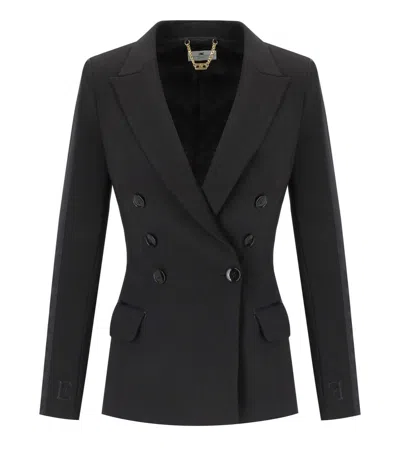 Elisabetta Franchi Lapel Jacket With Shoulder Structure And Button Detailing In Black