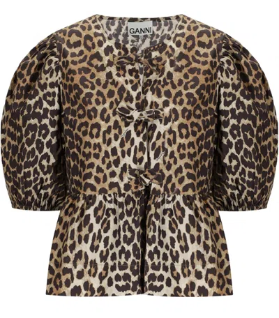Ganni Leopard Cotton Shirt In Animal Print