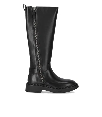 Ash Side Zipper Boots In Black