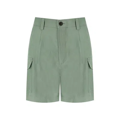 Woolrich Breathable Linen Viscose Shorts For Warm Weather In Green