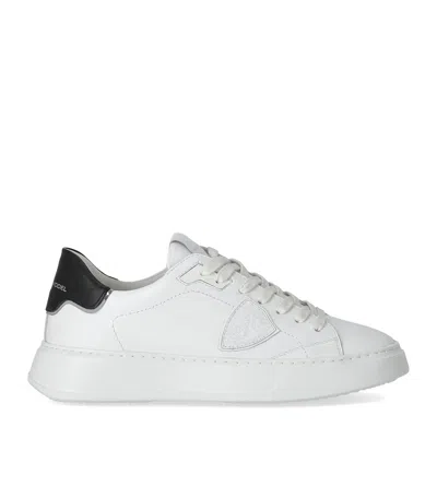 Philippe Model Temple Low Sneakers In White Leather In White