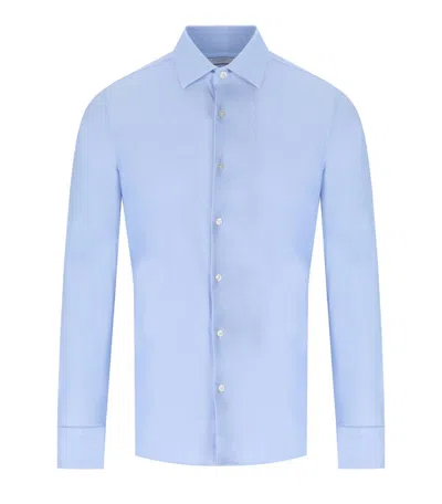 Archivium Light Blue Shirt With Micro-pattern In Blue