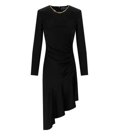 Elisabetta Franchi Black Asymmetric Dress With Necklace