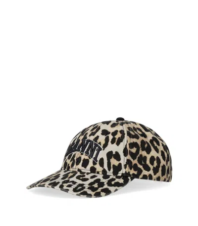 Ganni Leopard-print Canvas Baseball Cap Women In Gray