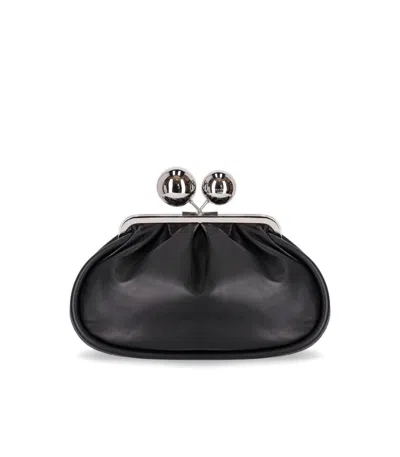 Max Mara Soft Gathered Leather Clutch With Detachable Chain Strap In Gray