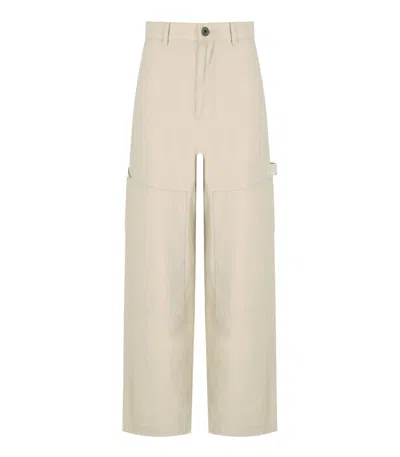Max Mara Wide-leg Trousers With Utility Pockets And Versatile Belt Loops In Neutral