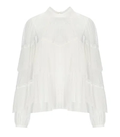 Twinset Twin-set White Pleated Blouse In Multi