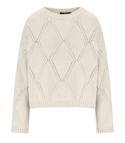 Max Mara Abbozzi Ecru Crewneck Jumper In White