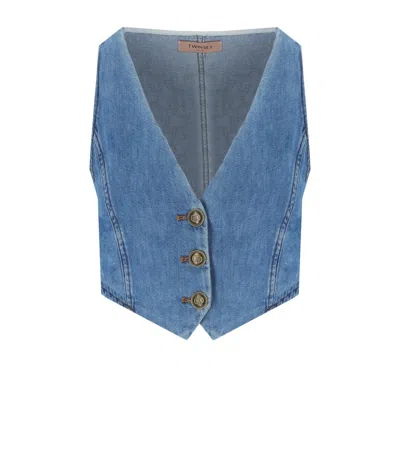 Twinset Twin-set Medium Blue Denim Waistcoat In Blue