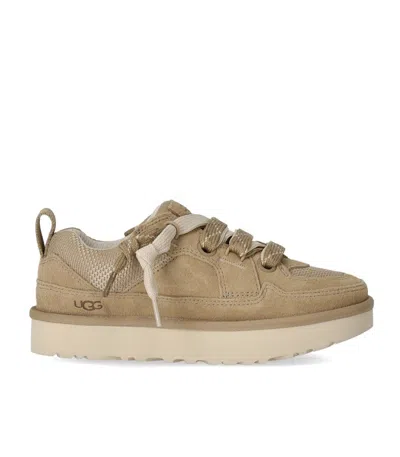 Ugg Lo Lowmel Beige Sneakers With Mesh Inserts And Logo On The Side In Suede Woman In Neutral