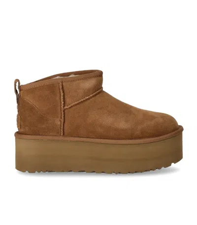 Ugg Biscuit Suede Classic Ultra Mini Platform Ankle Boots In Brown