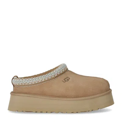 Ugg Tazz Wool-blend Fleece-lined Embroidered Suede Platform Slippers In Brown