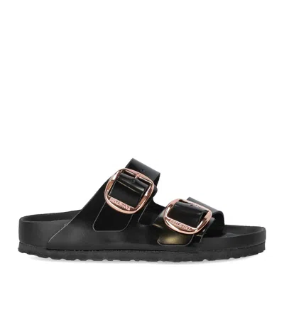 Birkenstock Arizona Big Buckle Slide In Shiny Leather In Black