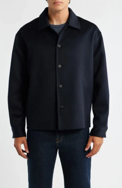 Frame Double Face Wool Shirt Jacket In Blue