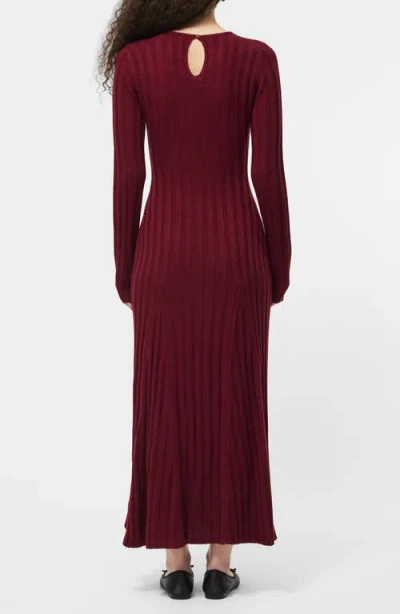 French Connection Long Sleeve Rib Maxi Sweater Dress In Burgundy