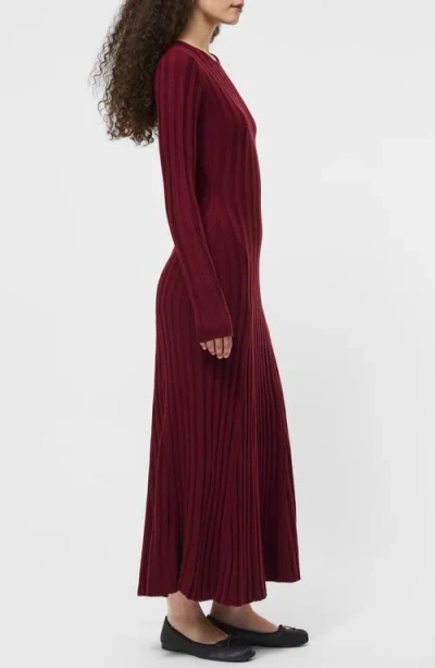 French Connection Long Sleeve Rib Maxi Sweater Dress In Burgundy
