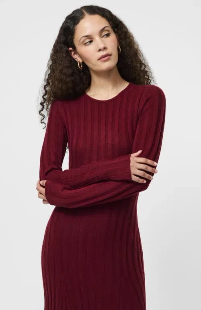 French Connection Long Sleeve Rib Maxi Sweater Dress In Burgundy
