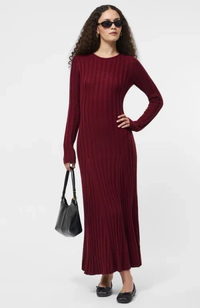French Connection Long Sleeve Rib Maxi Sweater Dress In Burgundy