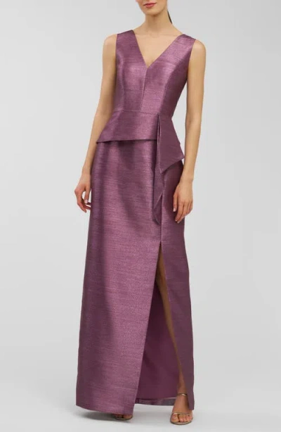 Kay Unger Octavia Metallic Column Gown In Pink