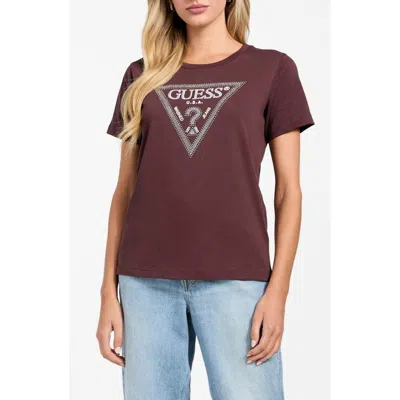 Guess Krystal Triangle Embellished Graphic T-shirt In Burgundy