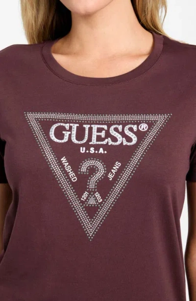 Guess Krystal Triangle Embellished Graphic T-shirt In Burgundy