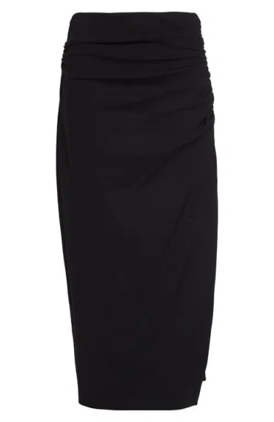Carolina Herrera Gathered Wool-blend Crepe Midi Skirt In Black