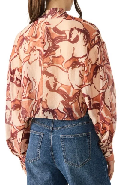 Steve Madden Sutton Equestrian Print Tie Neck Top In Multi