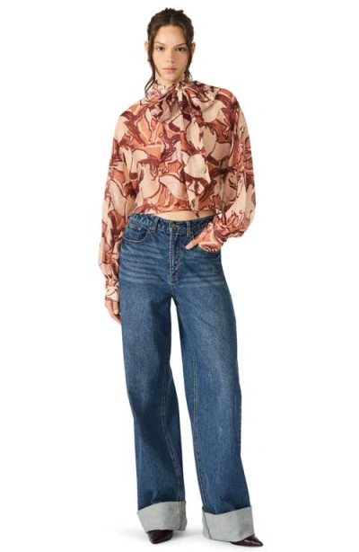 Steve Madden Sutton Equestrian Print Tie Neck Top In Multi