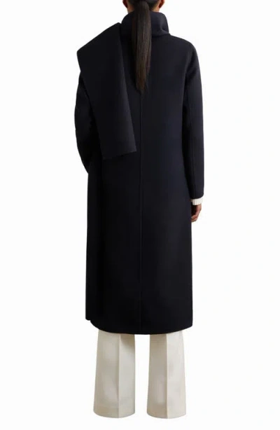 Reiss Indira Double Breasted Wool Blend Coat With Scarf In Black