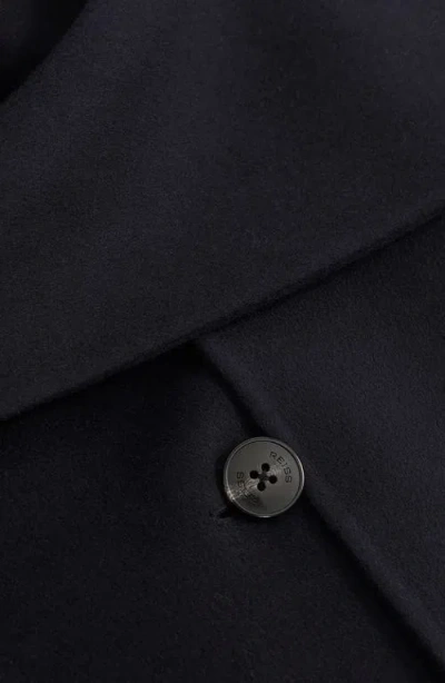 Reiss Indira Double Breasted Wool Blend Coat With Scarf In Black