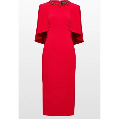 Jenny Packham Ursa Cape-effect Crystal-embellished Crepe Midi Dress In Red