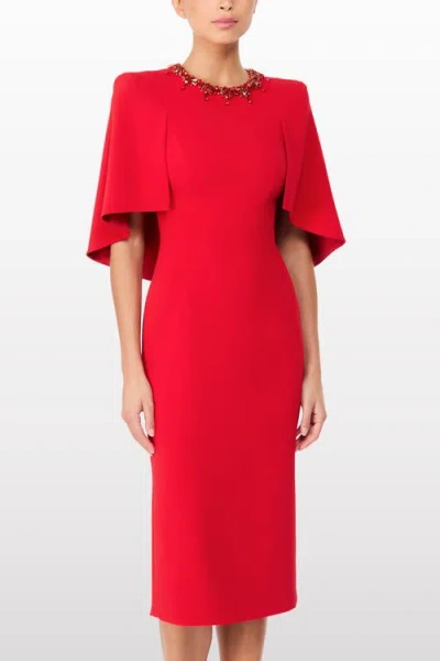 Jenny Packham Ursa Cape-effect Crystal-embellished Crepe Midi Dress In Red
