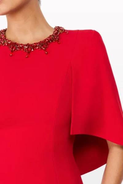 Jenny Packham Ursa Cape-effect Crystal-embellished Crepe Midi Dress In Red