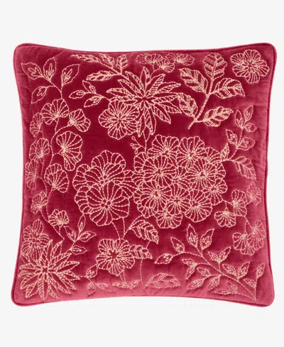 Charter Club Velvet Botanical Decorative Pillow, 18" X 18" In Red
