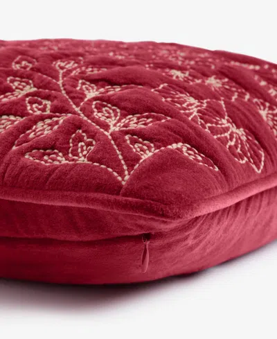 Charter Club Velvet Botanical Decorative Pillow, 18" X 18" In Red