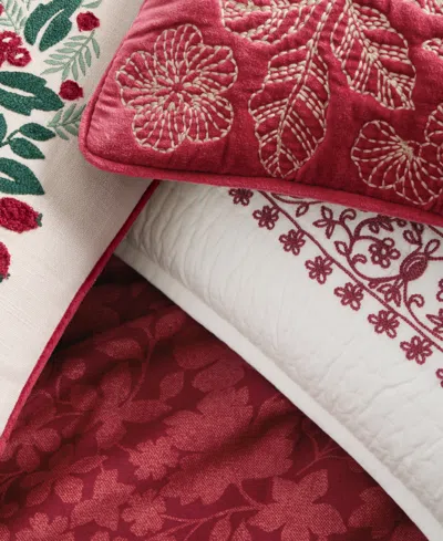 Charter Club Velvet Botanical Decorative Pillow, 18" X 18" In Red