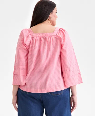 Style & Co Women's Square-neck 3/4-sleeve Shine Blouse, Macy's Exclusive In Pink