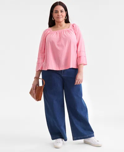 Style & Co Women's Square-neck 3/4-sleeve Shine Blouse, Macy's Exclusive In Pink