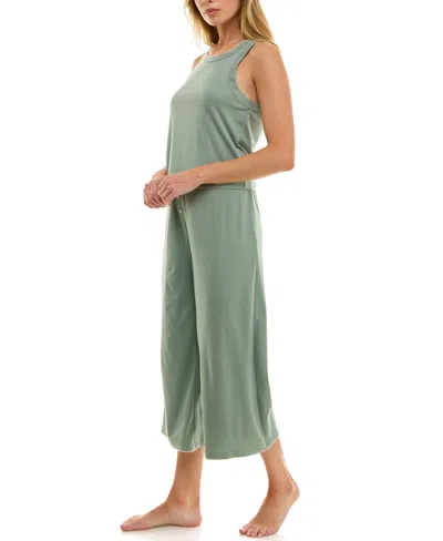 Roudelain Women's 2-piece Contrast Binding Sleeveless T-shirt And Pajama Set In Green