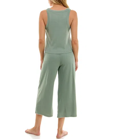 Roudelain Women's 2-piece Contrast Binding Sleeveless T-shirt And Pajama Set In Green