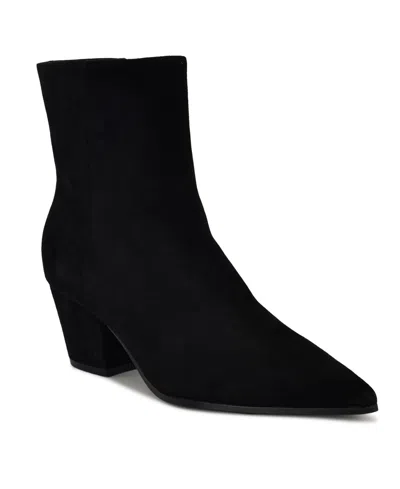 Nine West Maribu Womens Pointed Toe Block Heel Ankle Boots In Black