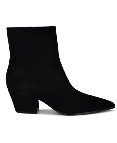 Nine West Maribu Womens Pointed Toe Block Heel Ankle Boots In Black