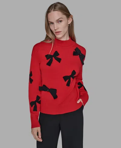 Karl Lagerfeld Womens All Over Bow Sweater P Xs Xl In Red