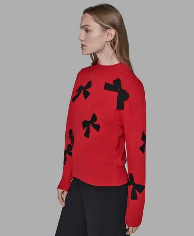 Karl Lagerfeld Womens All Over Bow Sweater P Xs Xl In Red