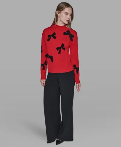 Karl Lagerfeld Womens All Over Bow Sweater P Xs Xl In Red