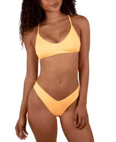 Hurley Juniors Crossback Bikini Top V Front Skimpy Bikini Bottoms In Yellow